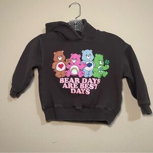 ZARA Care Bears Hoodie Toddler 6Y Black Graphic Pullover “Bear Days” Sweatshirt